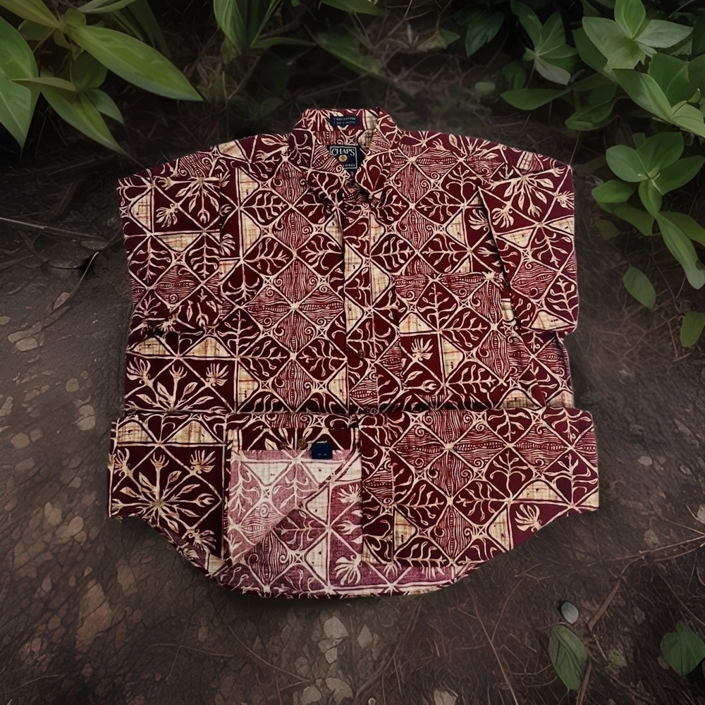 CHAPS R.L. Shirt Men's‎ Large Burgundy Hawaiian S.S.  Button Up Beach Resort